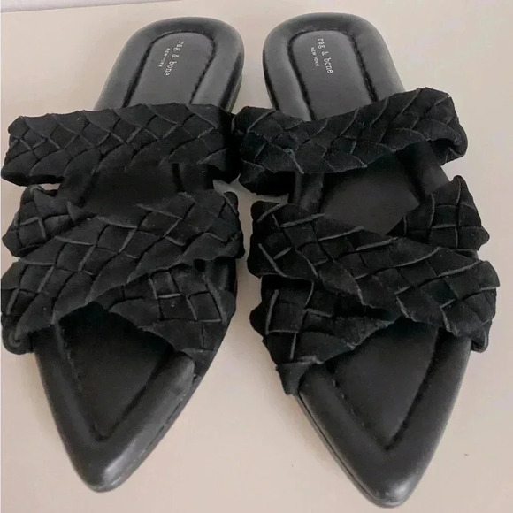 NWOB Rag & Bone Lewis Black Pointed Toe Leather Sandal 37 - Picture 3 of 8